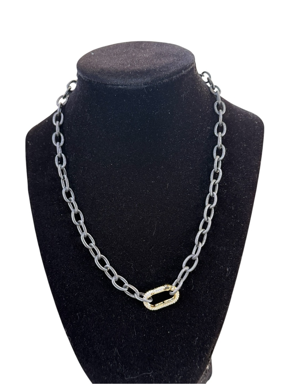New in Box Freida Rothman Matte Black 18” Link Necklace w/ Pave Closure